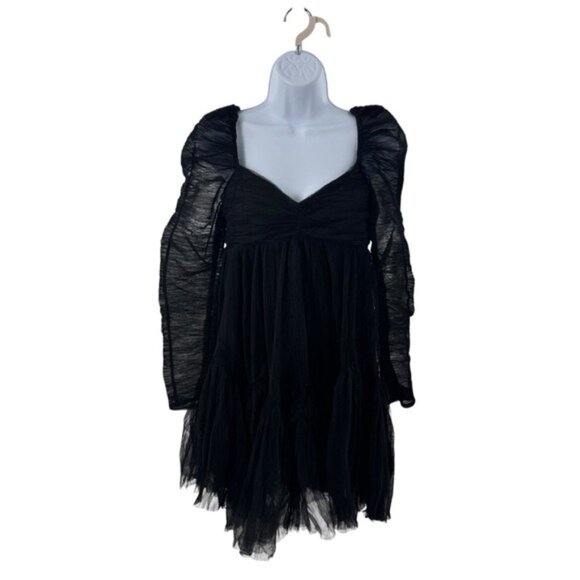 Moon River NEW Black Tulle Long Sleeve Sweetheart Party Mini Dress Size M - Picture 4 of 10